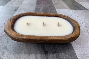 Natural Wood Dough Bowl Hand Poured Wooden Wick Soy Wax Candle
