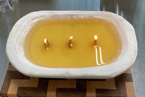 White Dough Bowl Hand Poured Wooden Wick Soy Wax Candle
