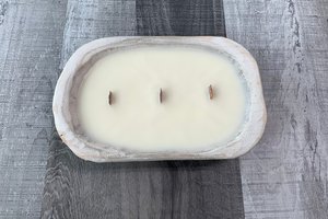 White Dough Bowl Hand Poured Wooden Wick Soy Wax Candle