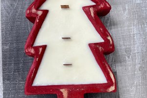 Apple Maple Bourbon Christmas Tree Dough Bowl Wood Wick Soy Wax Candle