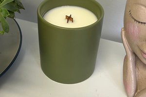 12oz Apple Cider Ceramic Hand Poured Wooden X Wick Coconut Soy Wax Candle
