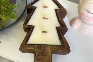 Cinnamon Roll Christmas Tree Dough Bowl Wood Wick Soy Wax Candle
