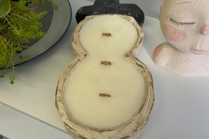 Cinnamon Roll Snowman Dough Bowl Wood Wick Coconut Soy Wax Candle