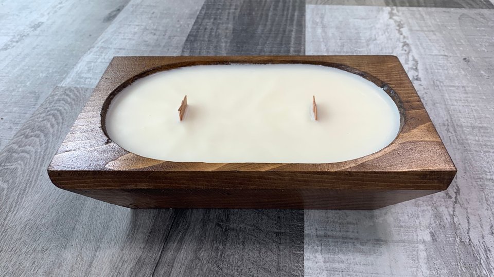 Rectangle Dough Bowl Hand Poured Wooden Wick Soy Wax Candle