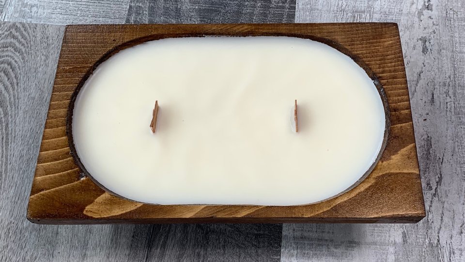 Rectangle Dough Bowl Hand Poured Wooden Wick Soy Wax Candle