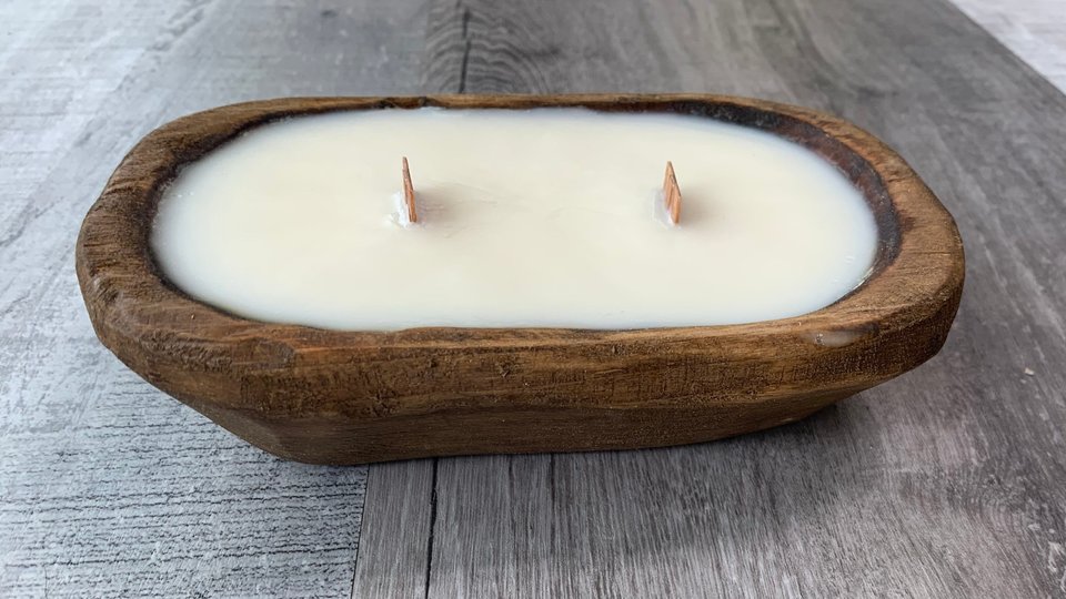 Mini Dough Bowl Hand Poured Wooden Wick Soy Wax Candle