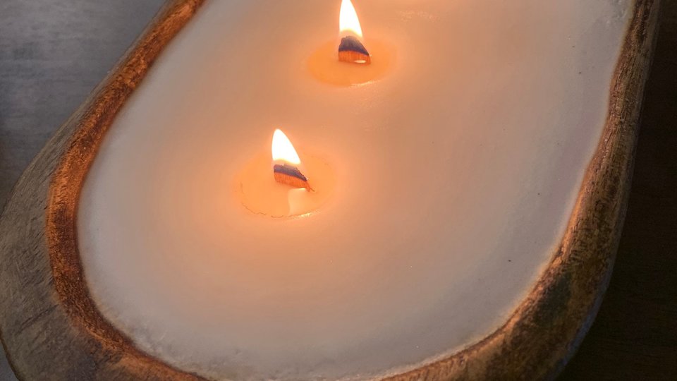 Natural Wood Dough Bowl Hand Poured Wooden Wick Soy Wax Candle