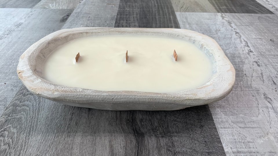 White Dough Bowl Hand Poured Wooden Wick Soy Wax Candle