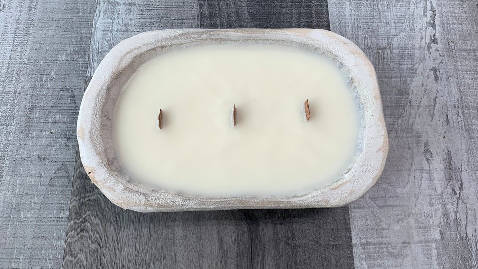 White Dough Bowl Hand Poured Wooden Wick Soy Wax Candle