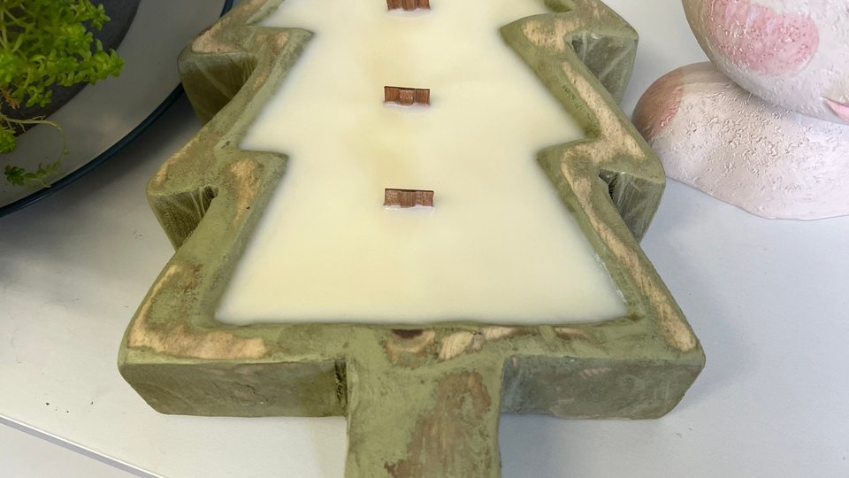 Apple Maple Bourbon Christmas Tree Dough Bowl Wood Wick Soy Wax Candle