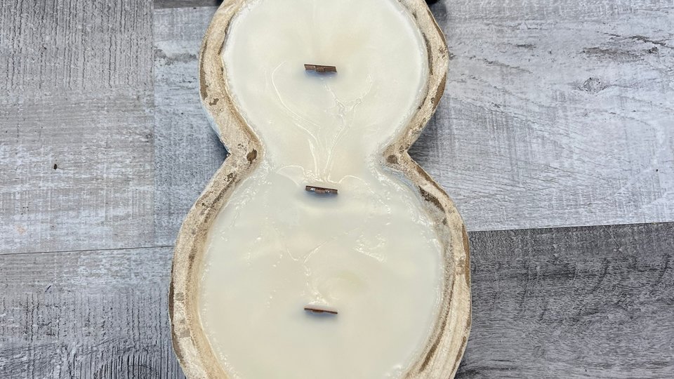 Cinnamon Roll Snowman Dough Bowl Wood Wick Coconut Soy Wax Candle