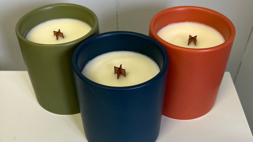 12oz Apple Cider Ceramic Hand Poured Wooden X Wick Coconut Soy Wax Candle