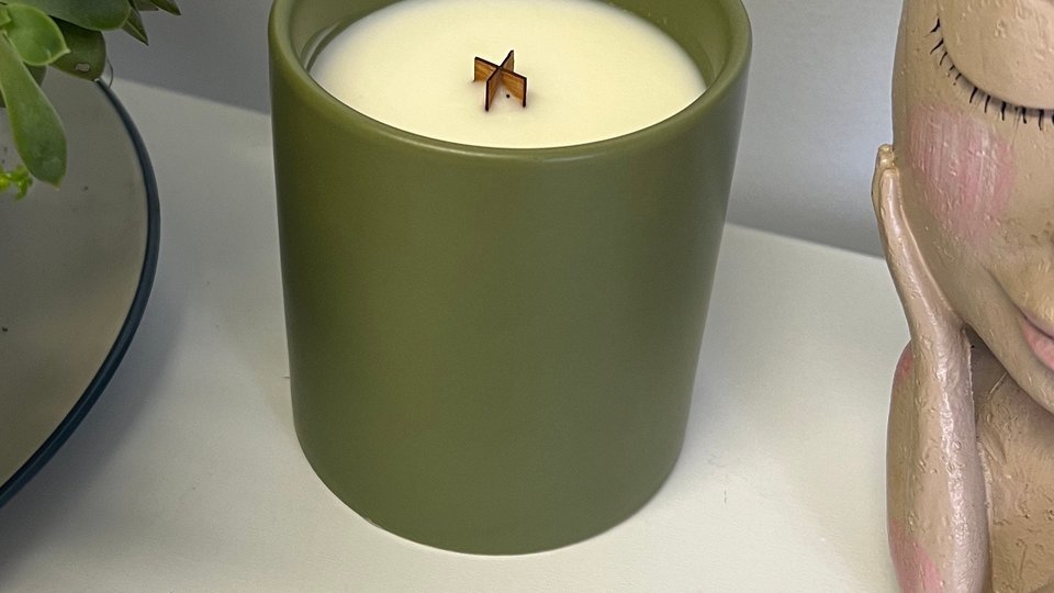 12oz Apple Cider Ceramic Hand Poured Wooden X Wick Coconut Soy Wax Candle