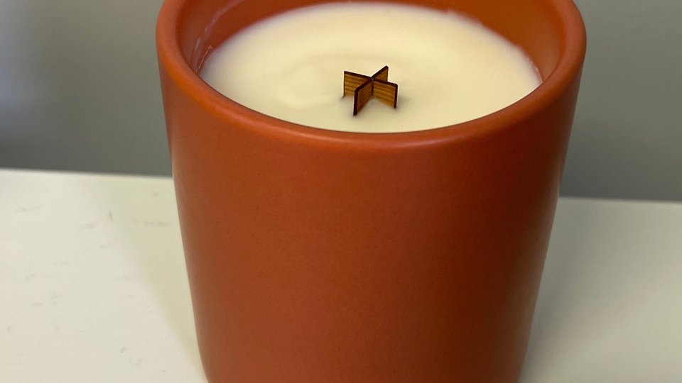 12oz Apple Cider Ceramic Hand Poured Wooden X Wick Coconut Soy Wax Candle