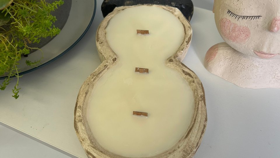 Cinnamon Roll Snowman Dough Bowl Wood Wick Coconut Soy Wax Candle