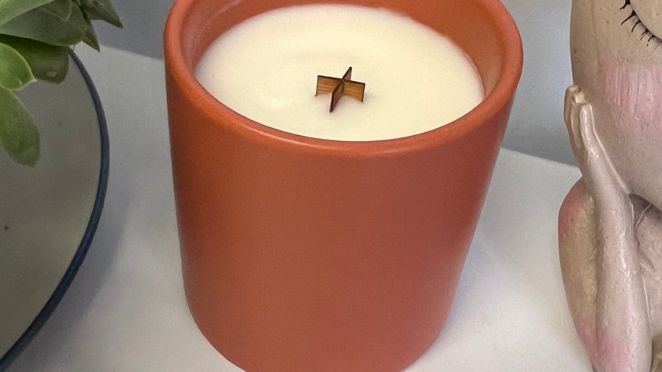 12oz Apple Cider Ceramic Hand Poured Wooden X Wick Coconut Soy Wax Candle