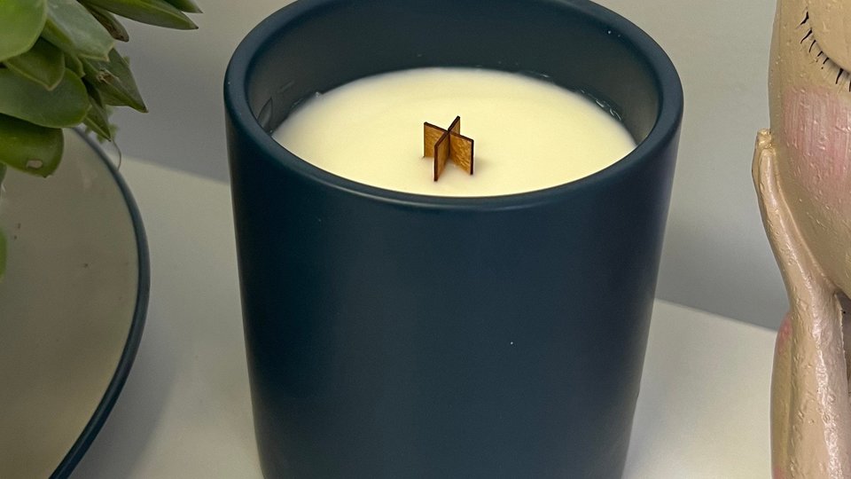 12oz Apple Cider Ceramic Hand Poured Wooden X Wick Coconut Soy Wax Candle