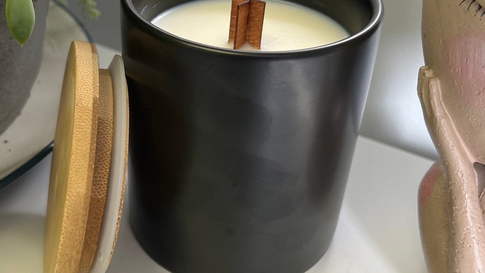 12oz Lemon Pound Cake Ceramic Hand Poured Wooden X Wick Coconut Soy Wax Candle