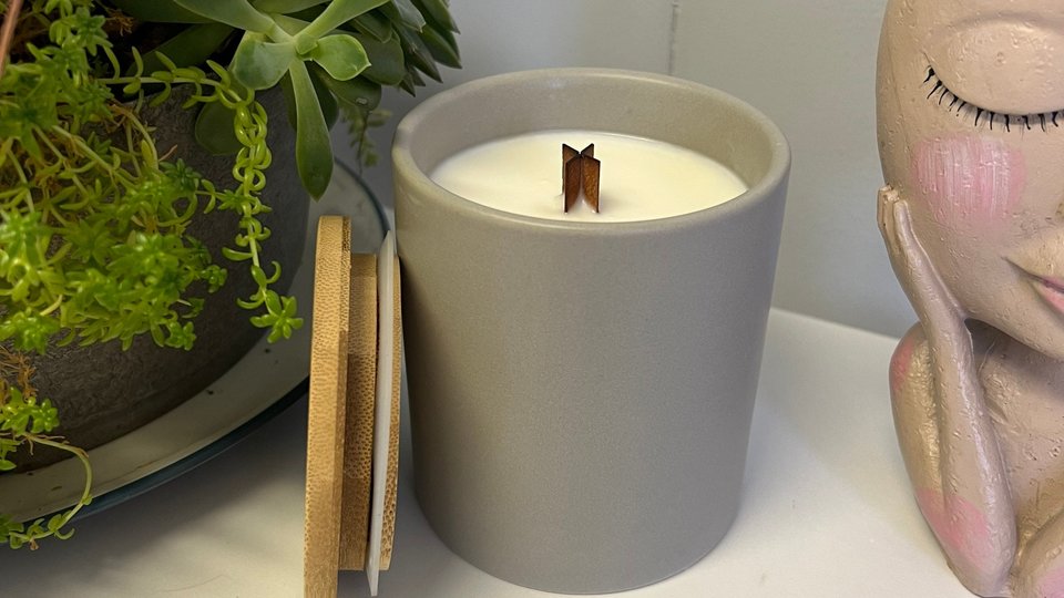 12oz Lemon Pound Cake Ceramic Hand Poured Wooden X Wick Coconut Soy Wax Candle