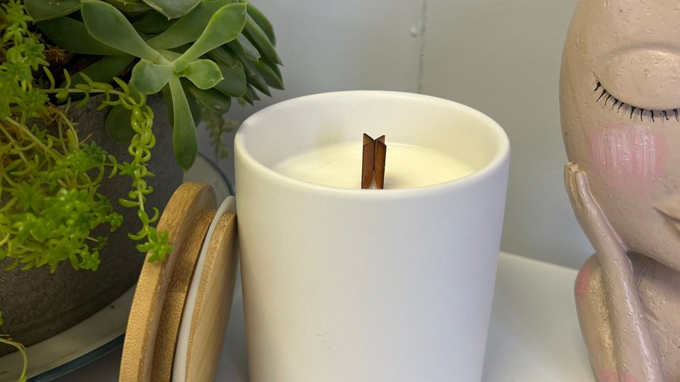 12oz Lemon Pound Cake Ceramic Hand Poured Wooden X Wick Coconut Soy Wax Candle