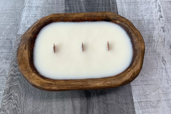 Natural Wood Dough Bowl Hand Poured Wooden Wick Soy Wax Candle