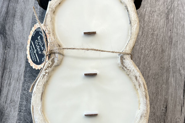Apple Cider Snowman Dough Bowl Wood Wick Soy Wax Candle