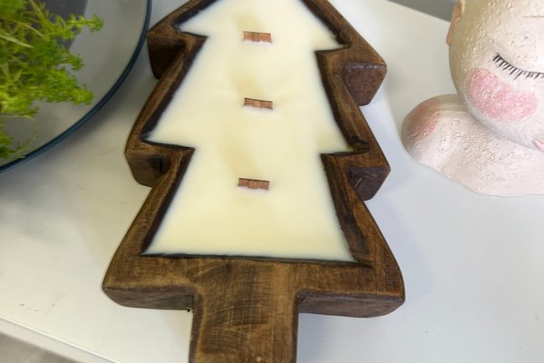 Vanilla Cream Christmas Tree Dough Bowl Wood Wick Soy Wax Candle